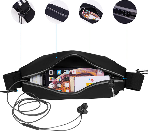 Newppon Running Belt Phone Pouch : Runner Race Belt Waist Pack with Water Resistant Reflective Light weight for iPhone Xs Max XR X 8 7 6 Plus Samsung Galaxy Note for Sport Travel Workout for Men Women