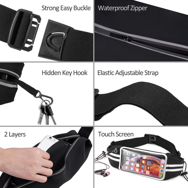 Newppon Running Belt Phone Pouch : Runner Race Belt Waist Pack with Water Resistant Reflective Light weight for iPhone Xs Max XR X 8 7 6 Plus Samsung Galaxy Note for Sport Travel Workout for Men Women