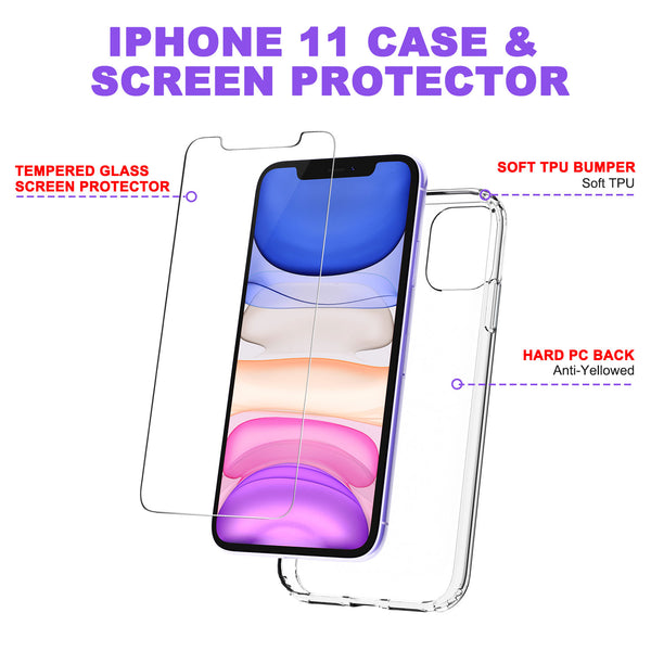 Newppon Clear Case for iPhone 11 : with Screen Protector & Protective Bumper for Boys Men Women Girls