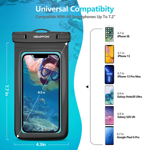 Waterproof Cell Phone Pouch Case : 2 Pack Floating Water Proof Dry Bag with Neck Lanyard - Underwater Universal Clear Cellphone Holder Large Protector for iPhone Samsung Galaxy for Beach Pool Swimming